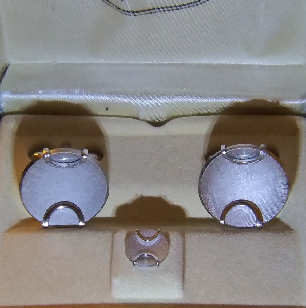 Mid century silver brushed Swank cufflinks tie pin